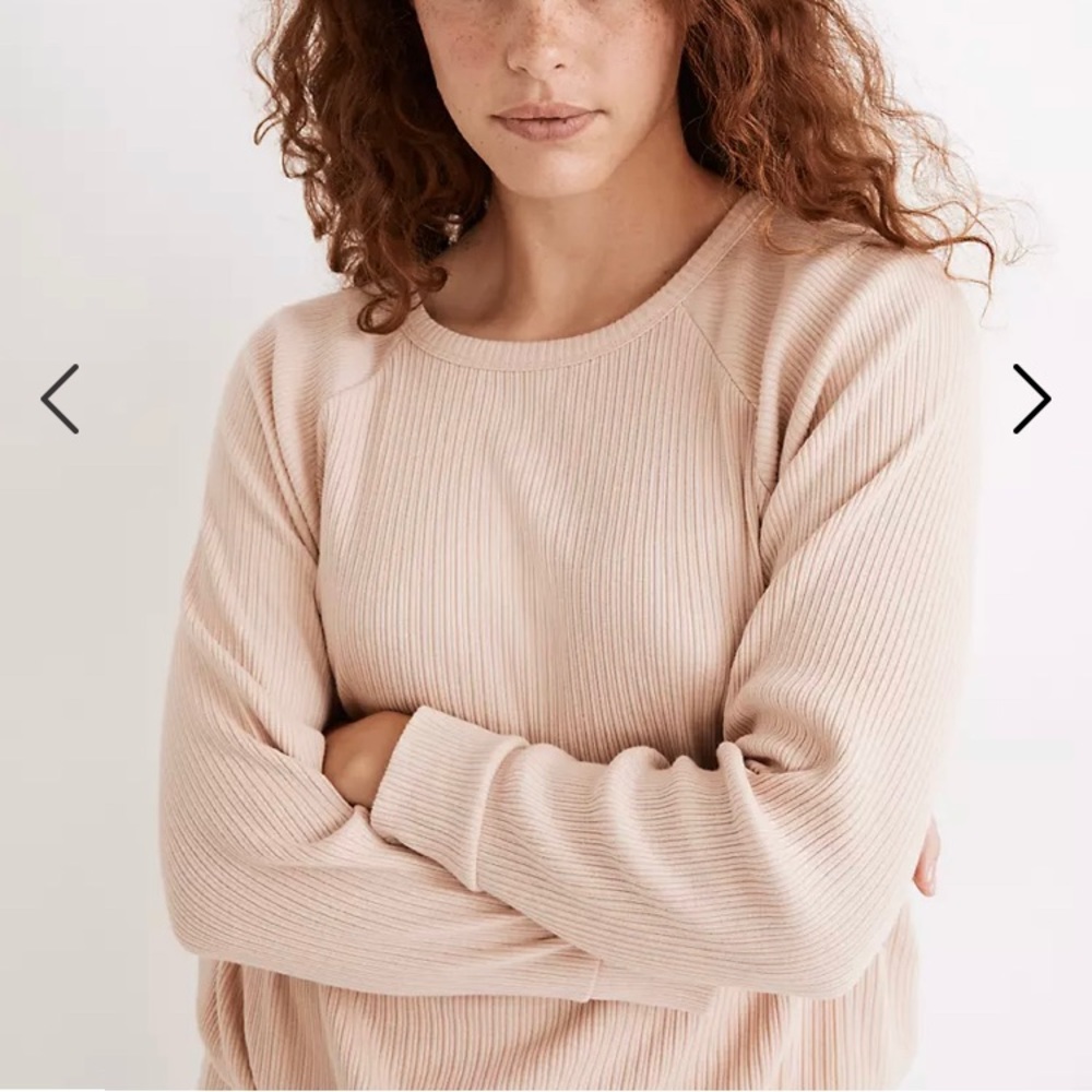 NWT- Madewell Pink Ribbed Knit Drawstring Pajama Top - Picture 2 of 8